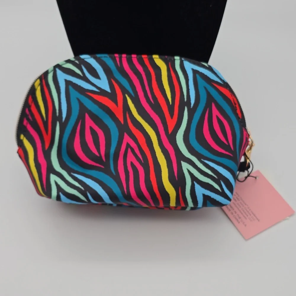 Juicy Couture Rainbow Zebra Print Nylon Small Dome Cosmetic Bag NWT
